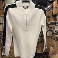 [S] DKNY LONG SLEEVE HALF ZIP LOGO TAPE SWEATER,IVORY/BLACK, P3MSAJ71-IVORY/BLACK [FINAL SALE] (SD762)