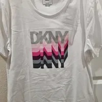 [S] DKNY GLITTER SHADOW LOGO PRINT T-SHIRT,WHITE, B3360436-WPI (SD764)