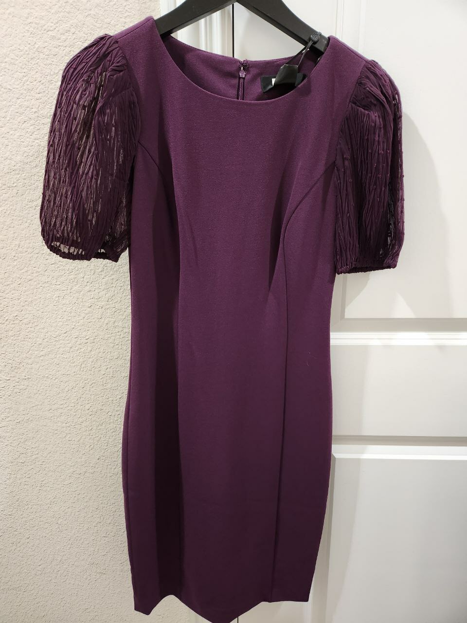 [S] DKNY WOMEN'S SCUBA CREPE CLIP DOT CHEVRON PLEATS,WINE, DD2G1225-WNE [FINAL SALE] (SD779)