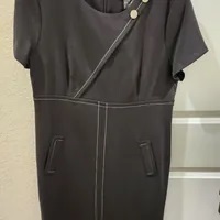 [S] DKNY LIGHT SCUBA CREPE BUTTON DRESS,BLACK, DD3C1891-BLK (SD782)