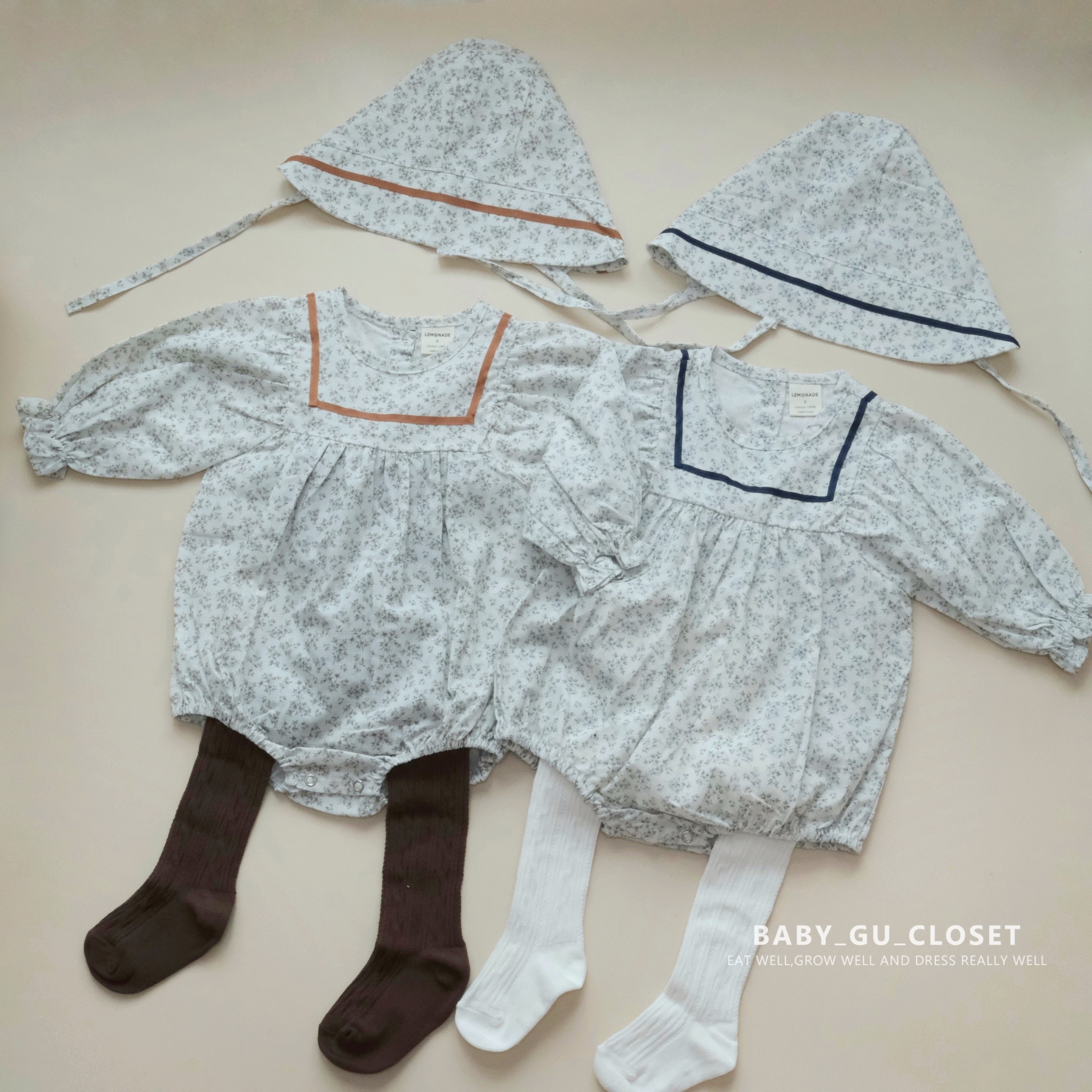 碎花長袖包屁衫＋帽