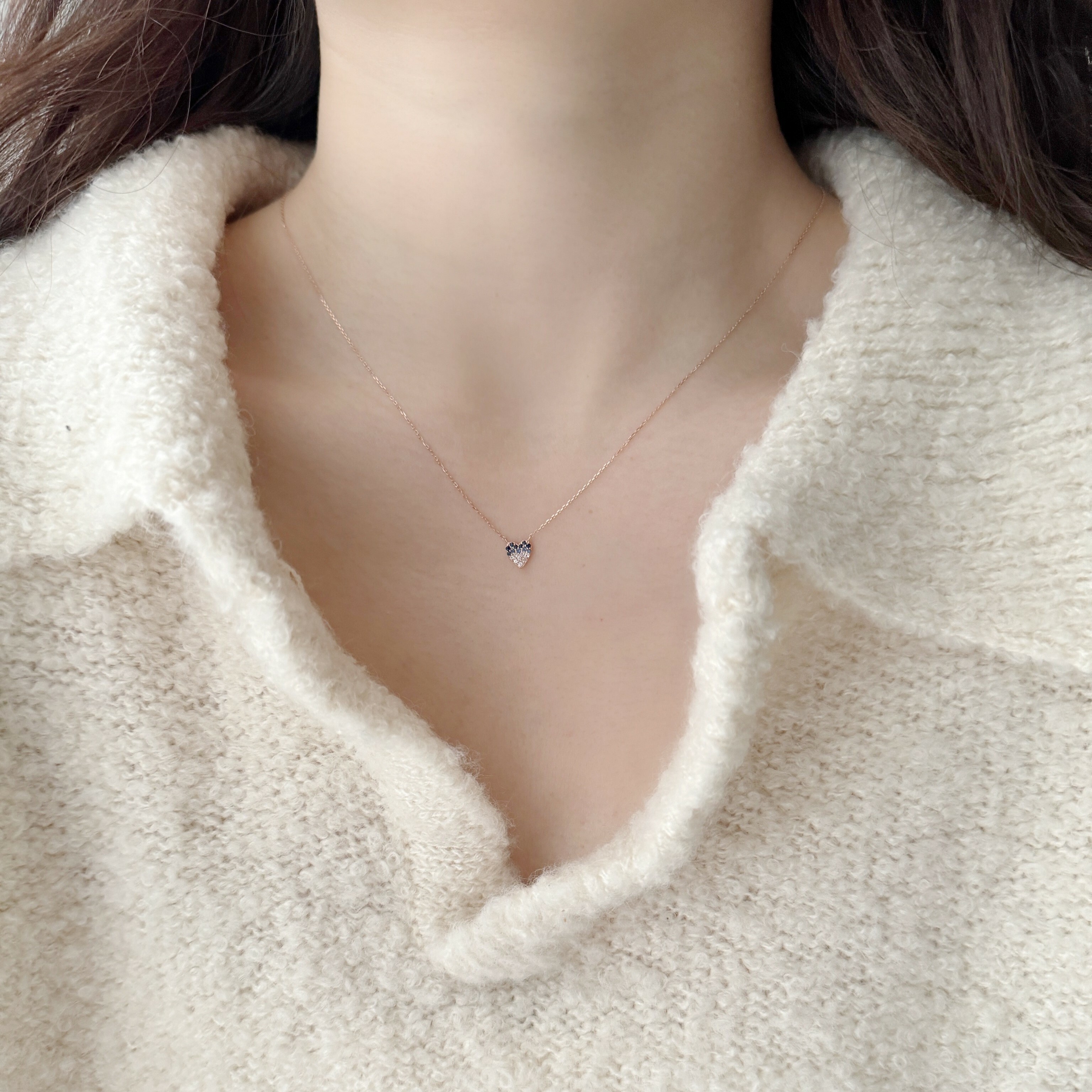 14k漸層藍寶石愛心項鍊