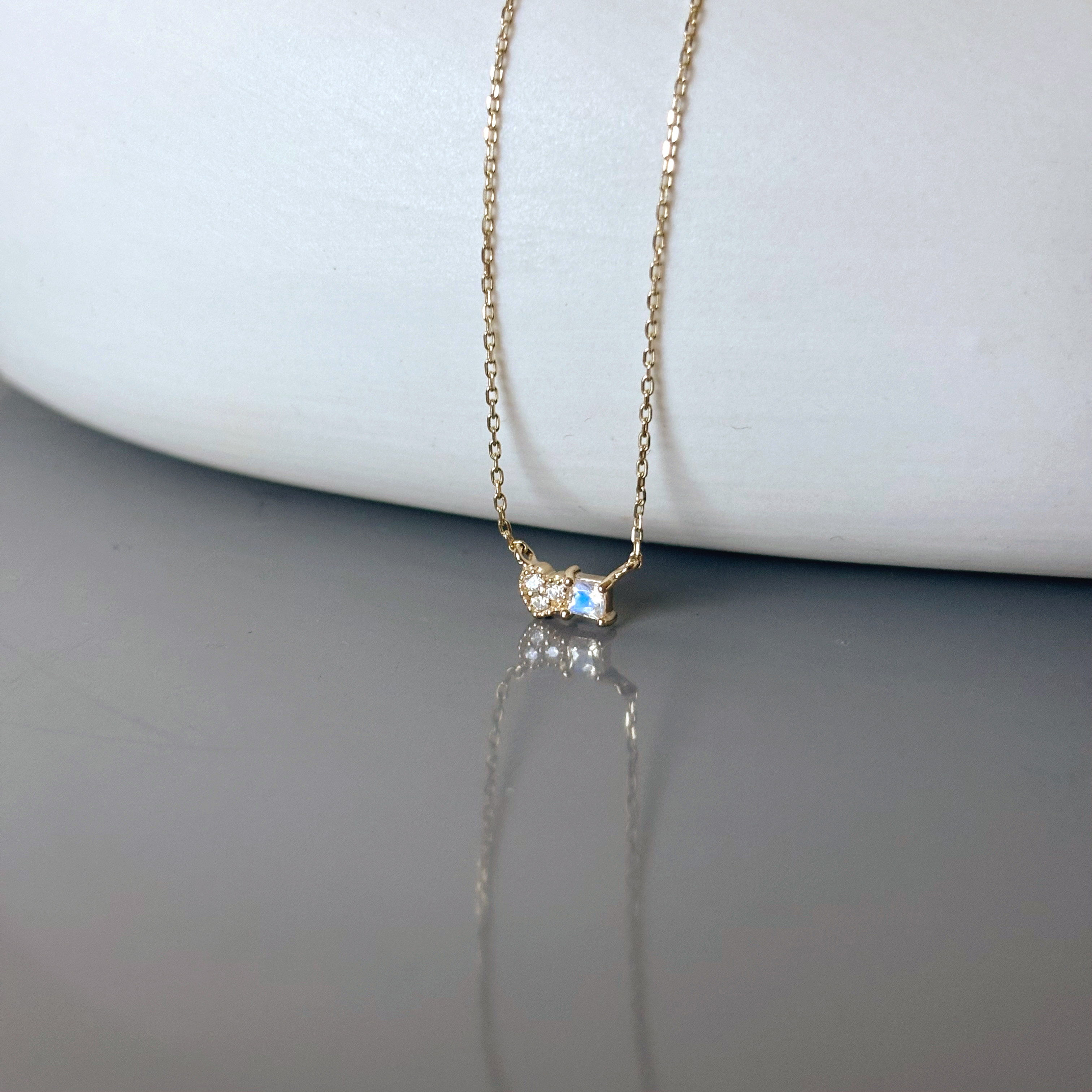 14k三顆鑽石小愛心月光石項鍊