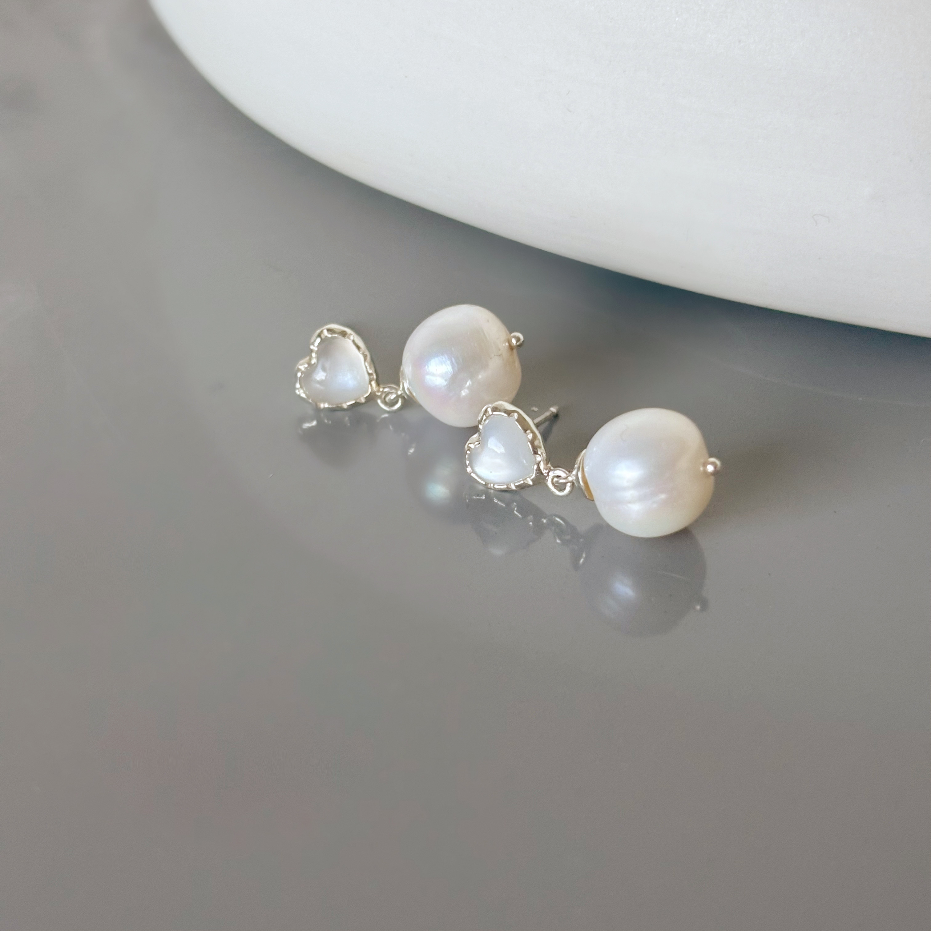 QQ heart白月光石大珍珠耳環