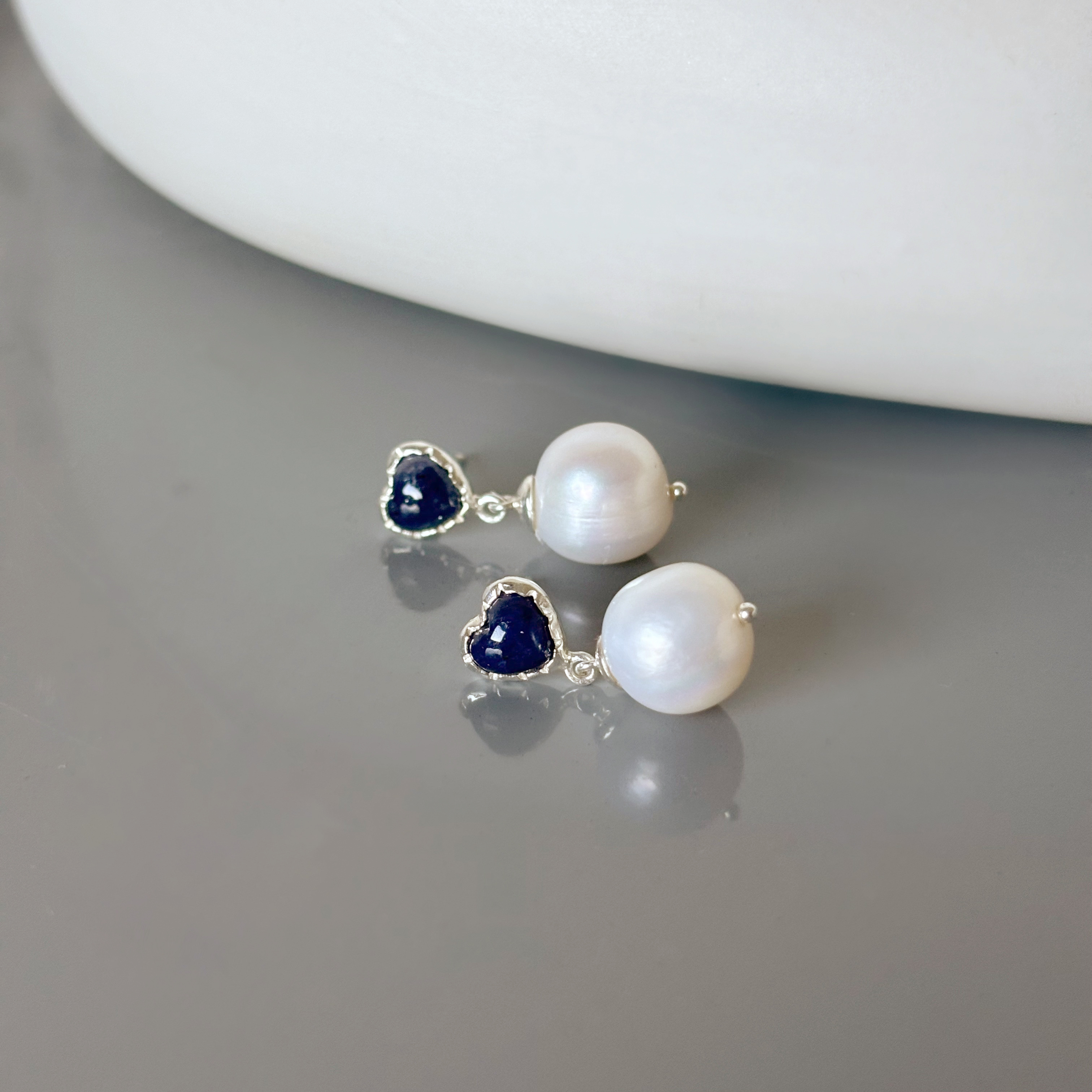 QQ heart深藍瑪瑙大珍珠耳環