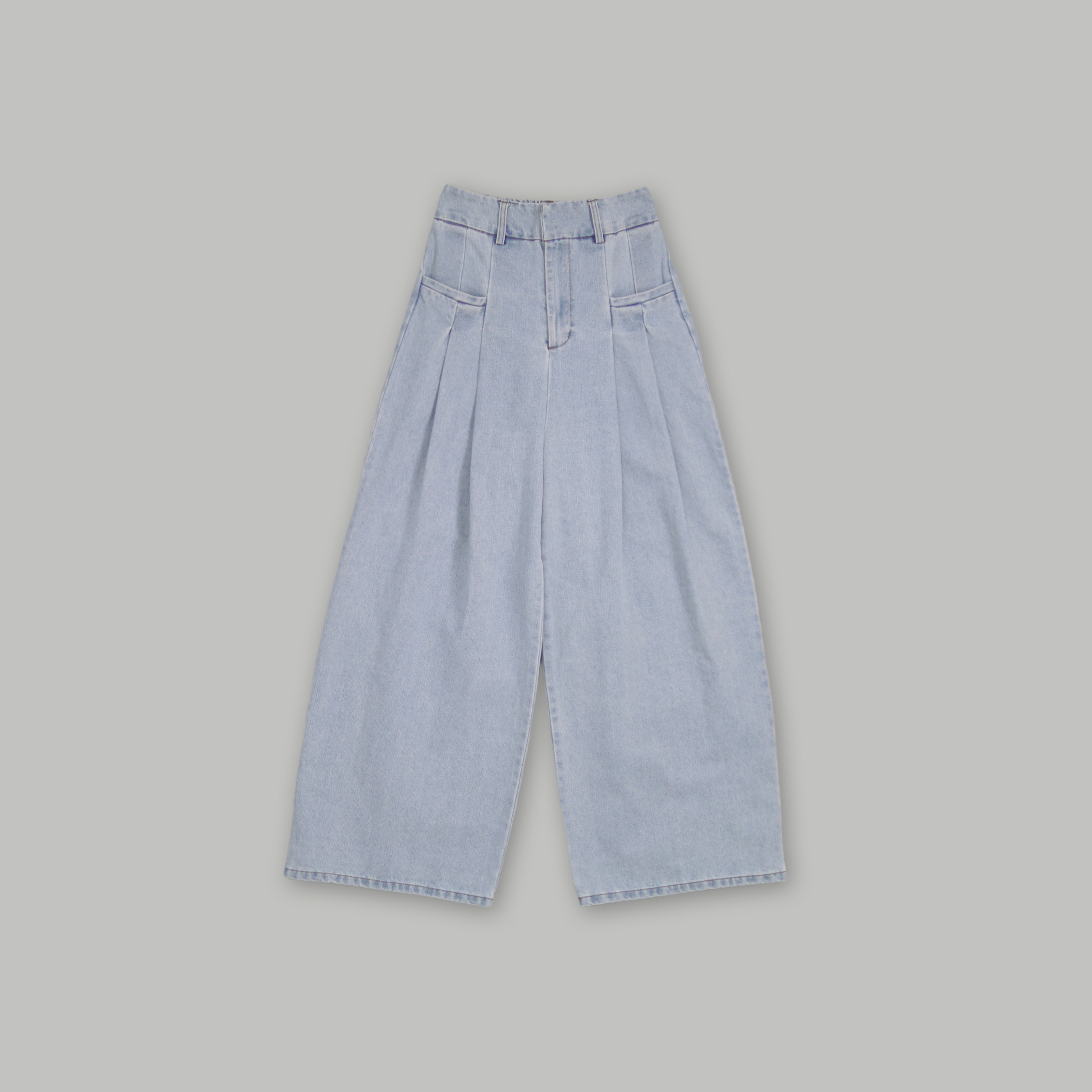 J.P.L. 高腰壓褶剪裁丹寧寬褲 ╭ 3色 ╮