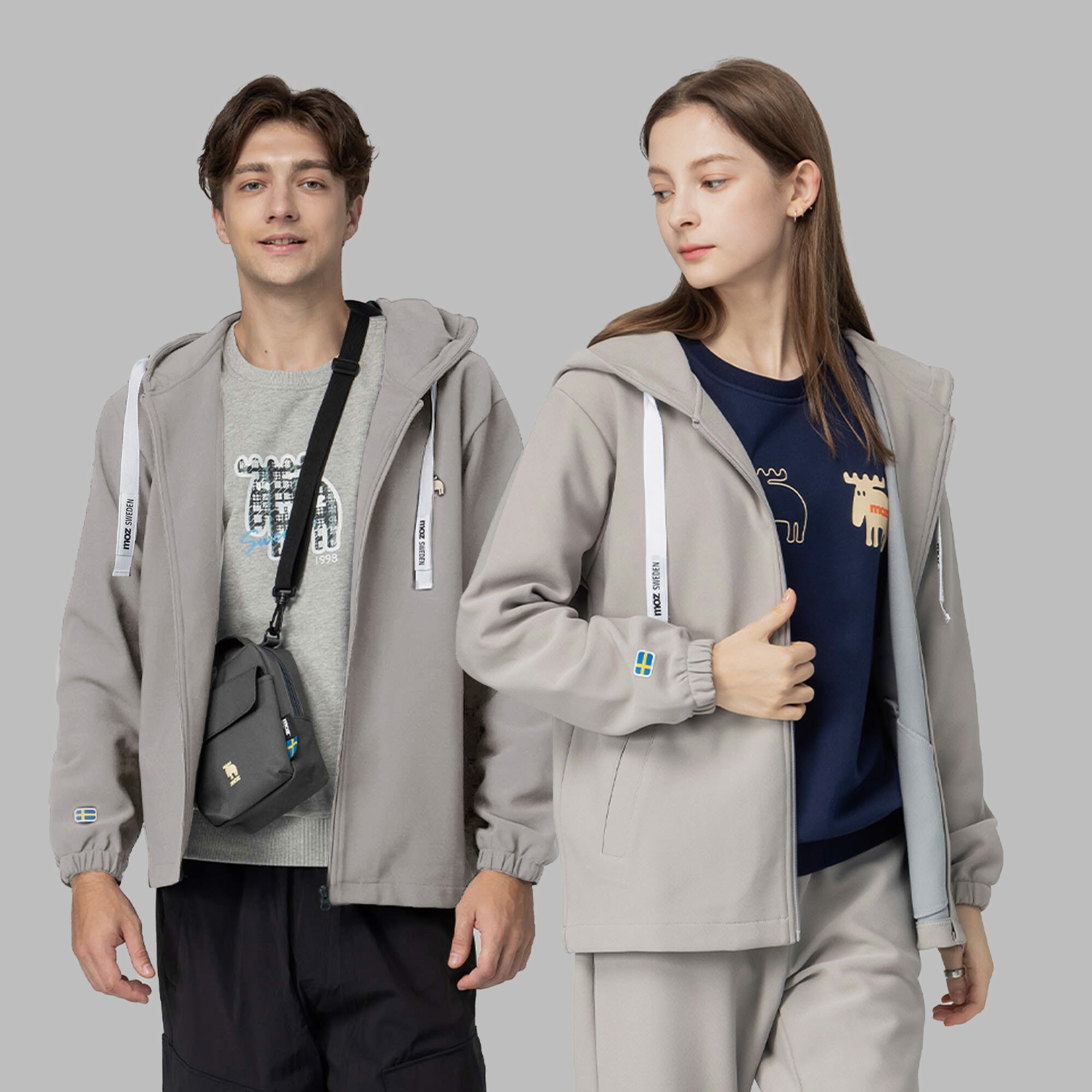 moz瑞典 駝鹿 微刷毛科技複合外套(大象灰)男女款