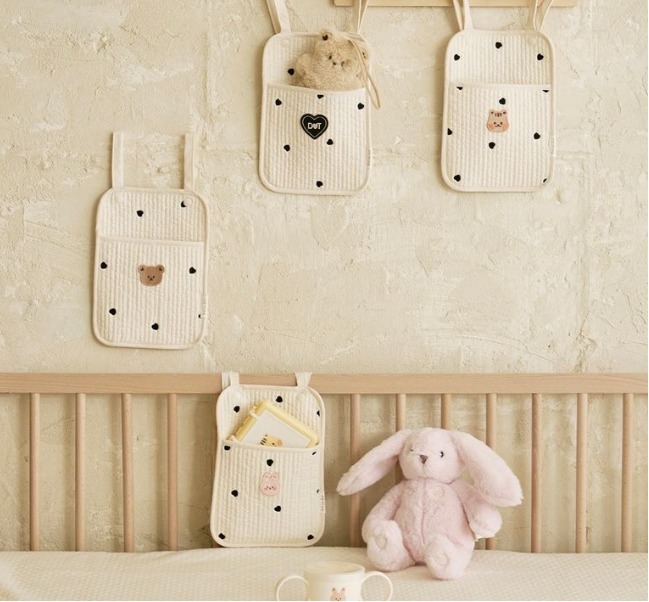 PREMIUM絎縫系列-圓圓臉床頭分類保管袋 - 單邊奶油兔兔