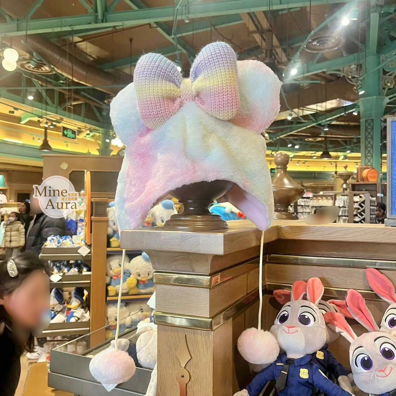 (限時特價) 米奇 Mickey 馬卡龍 渲染漸層 絨毛 蝴蝶結 立體造型 帽子 -上海迪士尼樂園