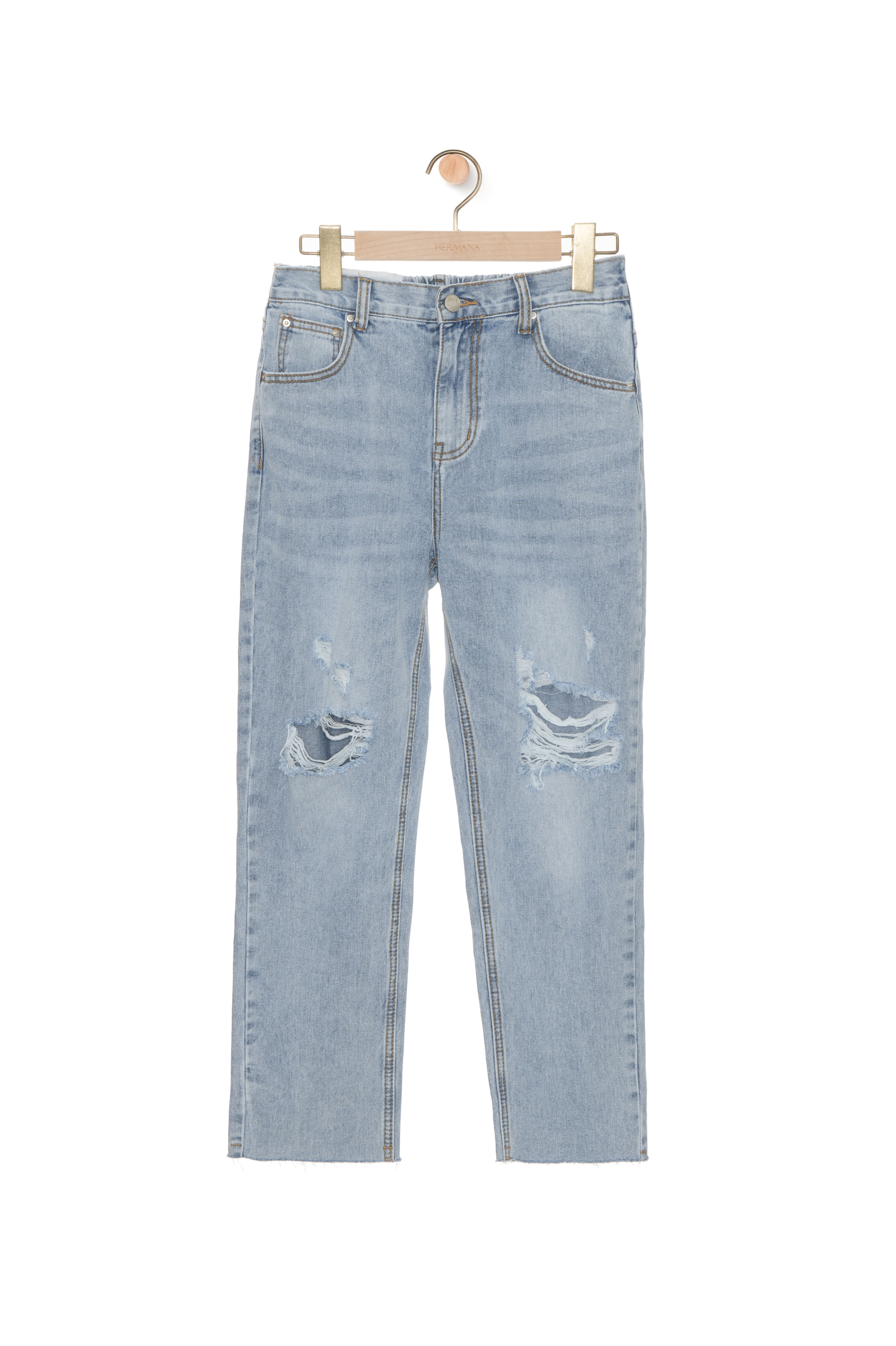 膝破洞直腳牛仔褲（現貨款式）