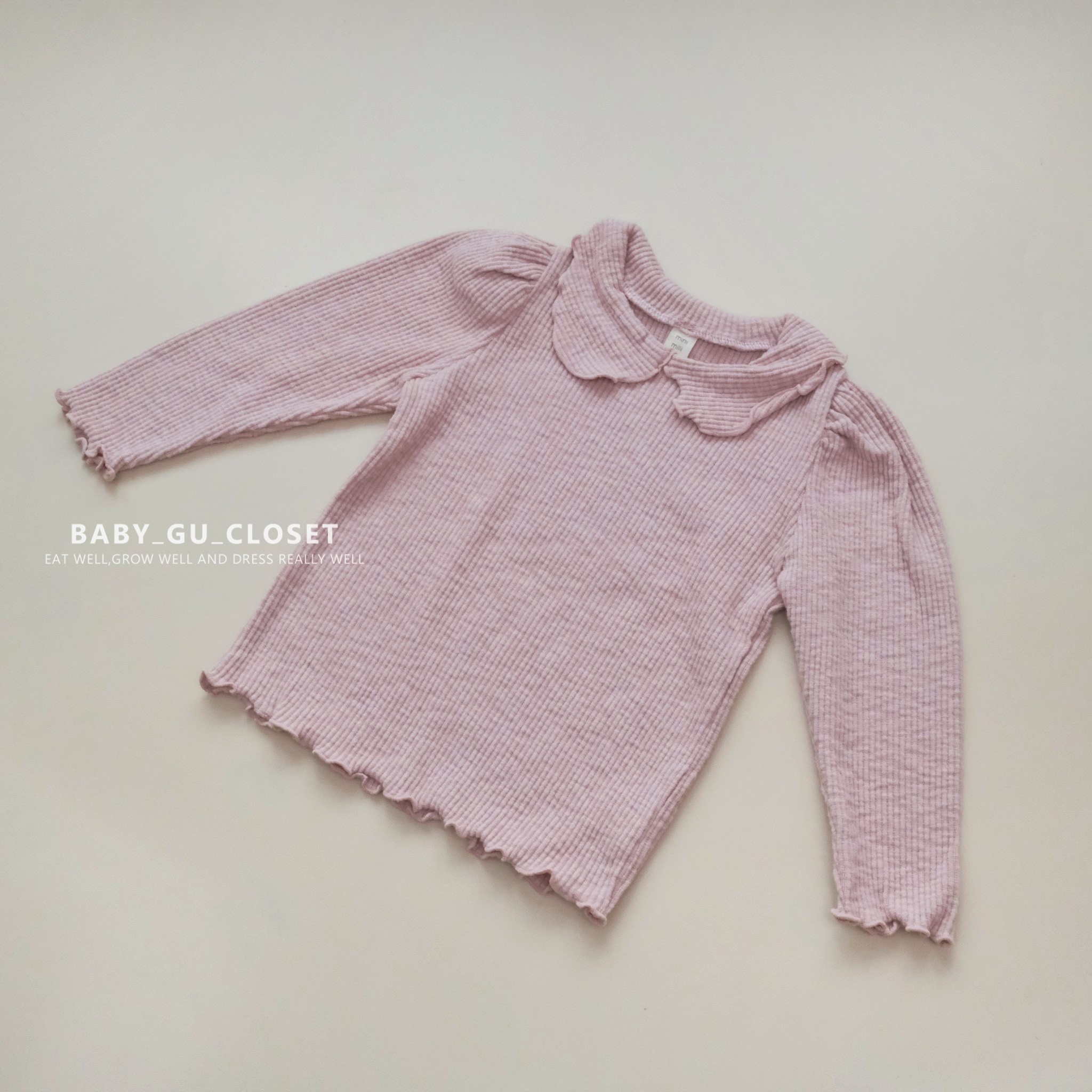 粉色花領泡泡長袖衫