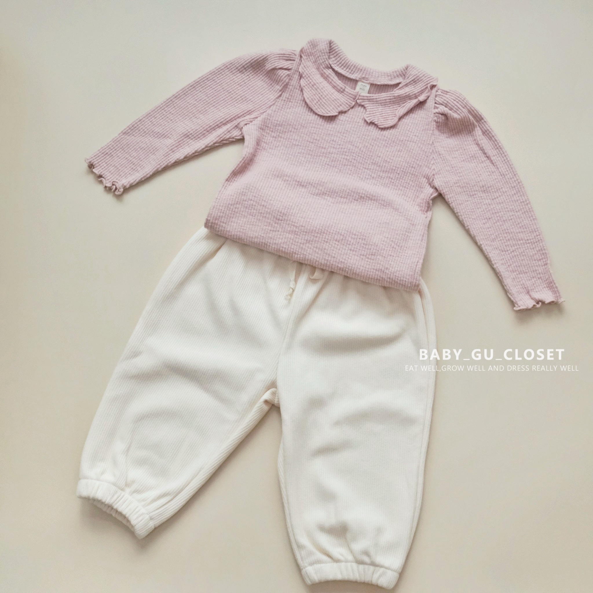 粉色花領泡泡長袖衫