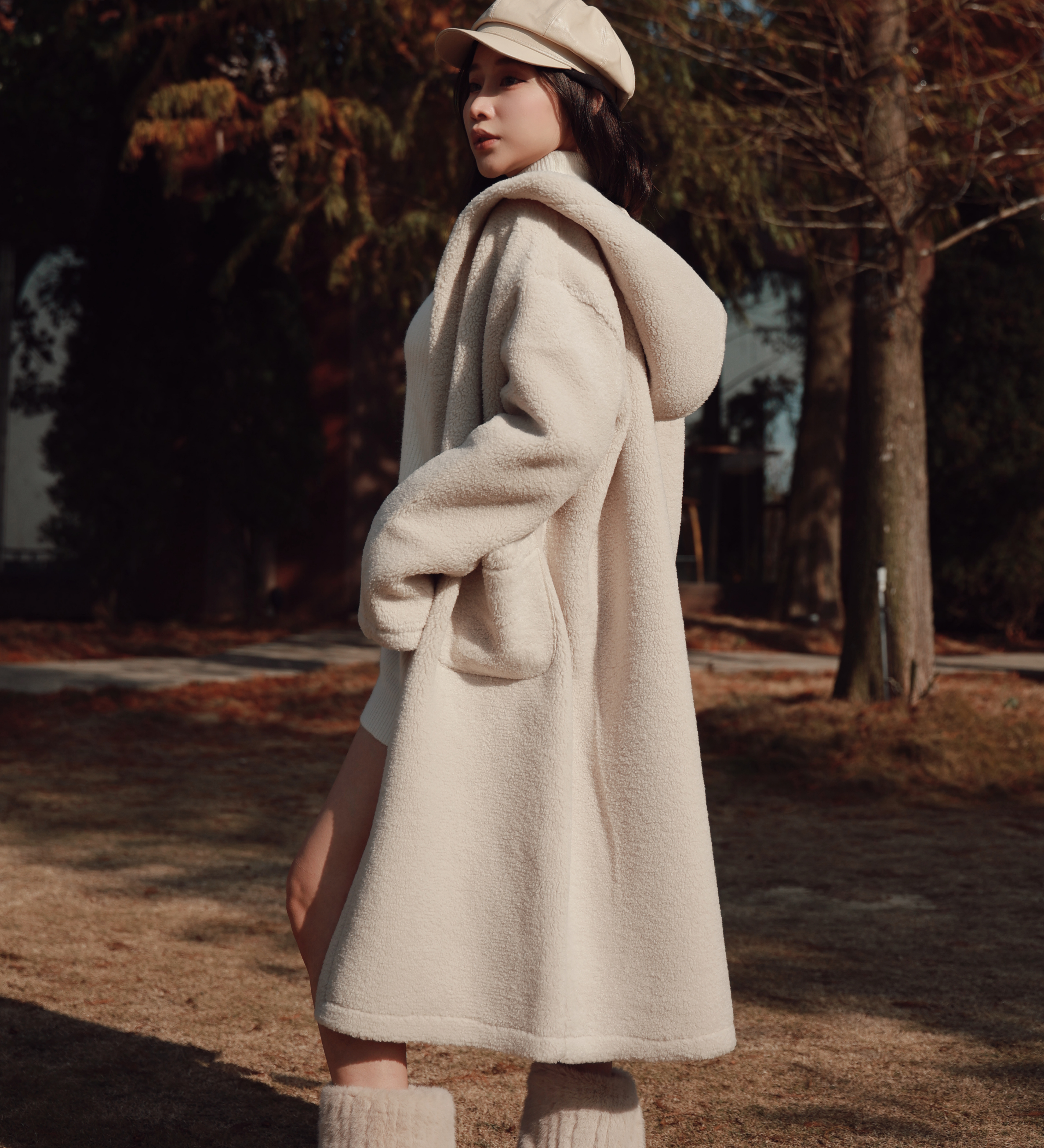 保暖高質感羊羔毛長版連帽外套-2色 保暖外套 麂皮外套 羊羔毛外套