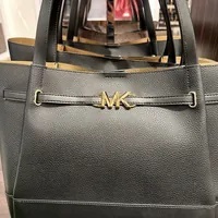 [S] MICHAEL KORS 35S3G6RT3T REED LG BELTED TOTE LEATHER,BLACK, 196163780481 (SMK766)