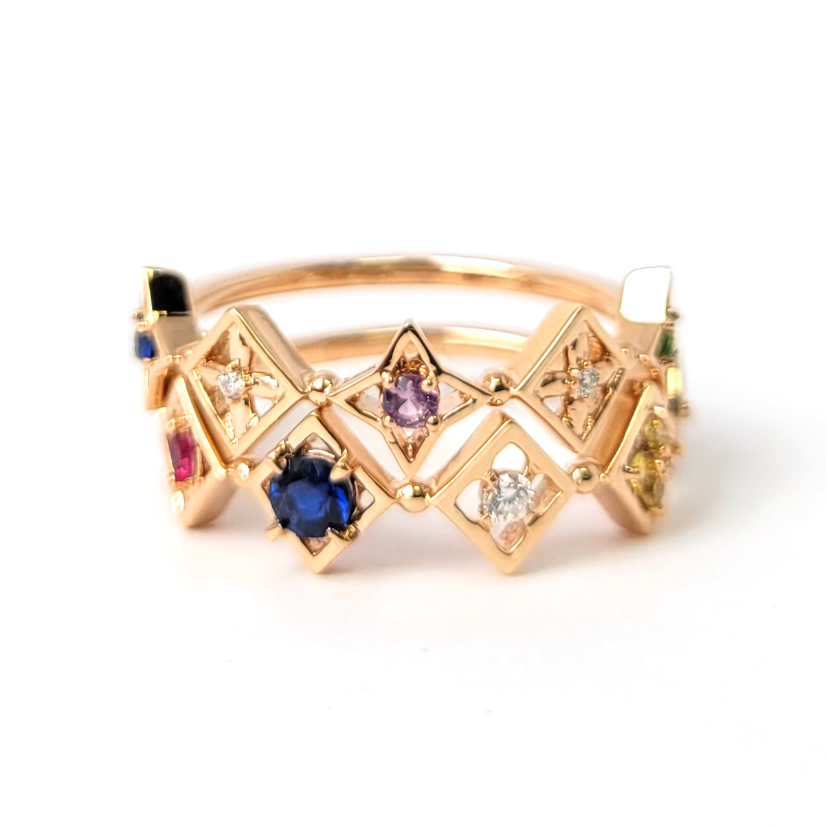 18K玫瑰金天然鑽石彩寶拚戒