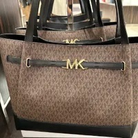 [S] MICHAEL KORS 35S3G6RT3B REED LG BELTED TOTE,BROWN/BLACK, 196163780429 (SMK770)