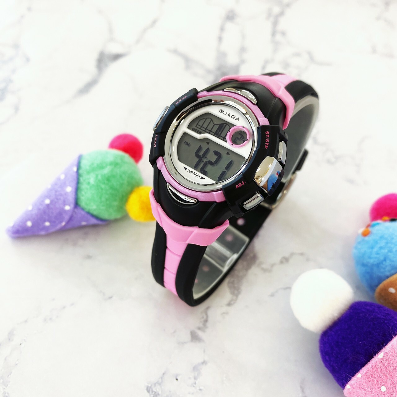 【JAGA 捷卡】炫彩亮眼時尚多功能電子錶M-628-AG 35mm現代鐘錶