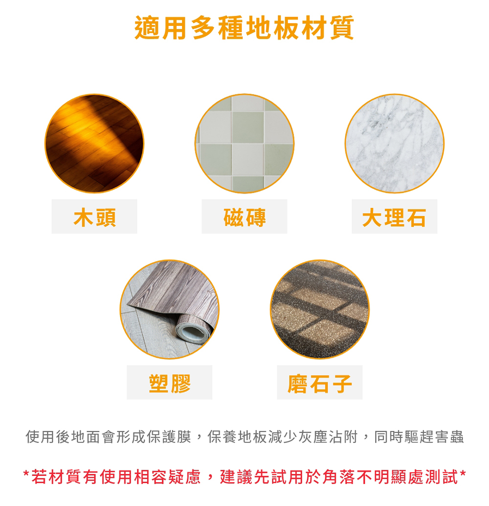 各種地板材質都能使用不傷地板