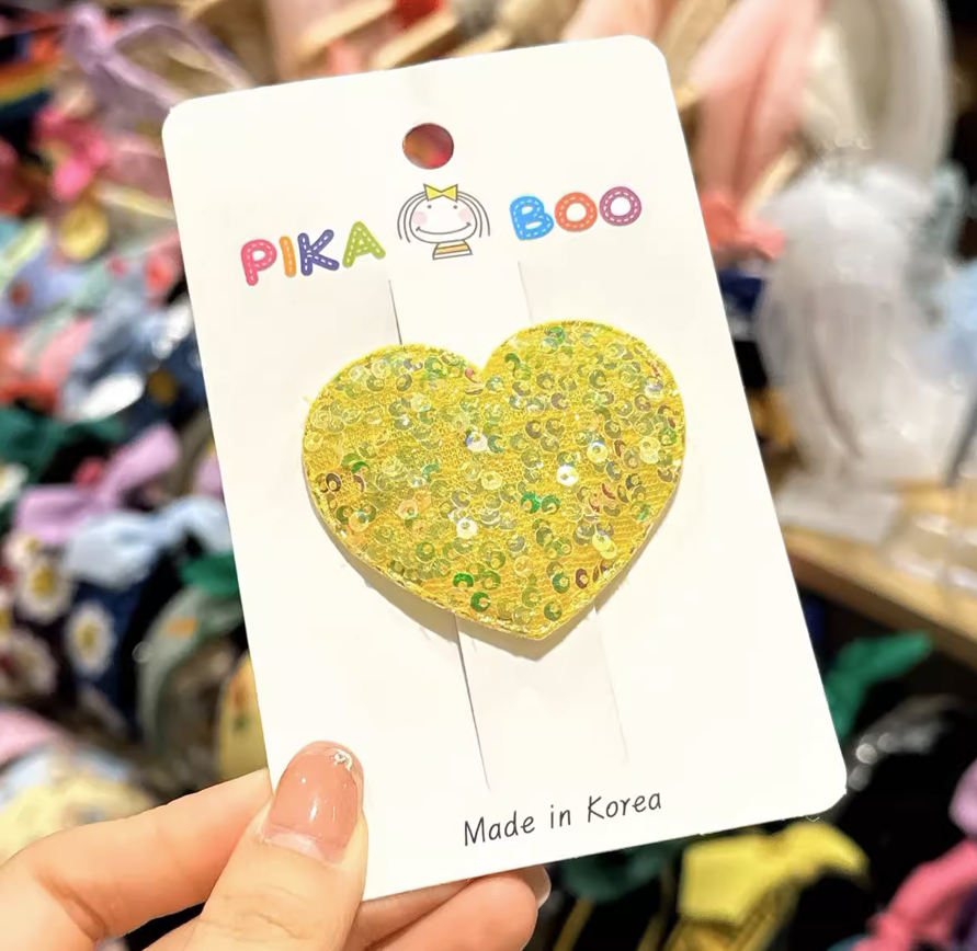 韓國Pikaboo 閃黃色心心髮夾