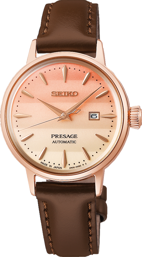 萬年鐘錶 - SEIKO Presage  銀座STAR BAR 限定錶款 東京美麗夕陽光暈雞尾酒機械皮革女錶 SRE014J1 / 2R05-00B0P   錶徑30.3MM