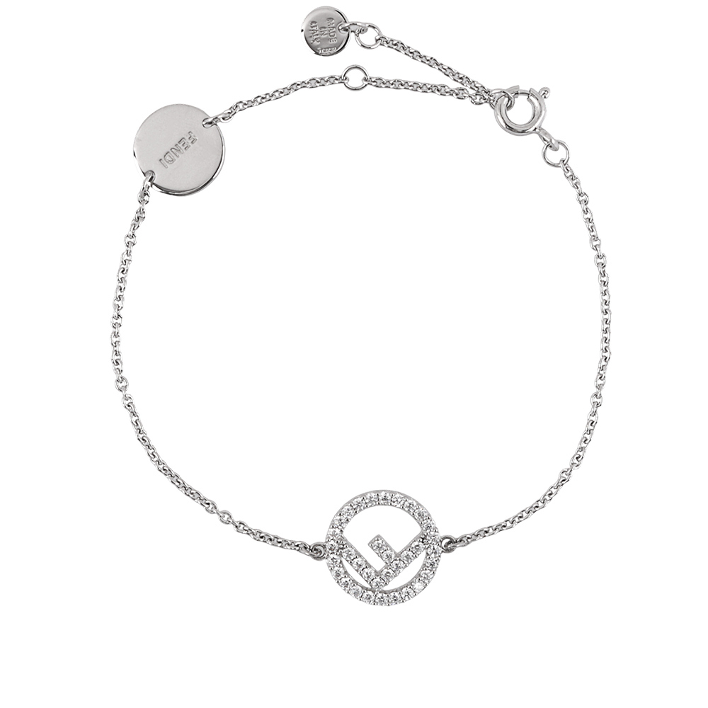 【FENDI】F Is Fendi 水鑽圓形標誌手鍊(銀色) 8AG7616DM F0GGH