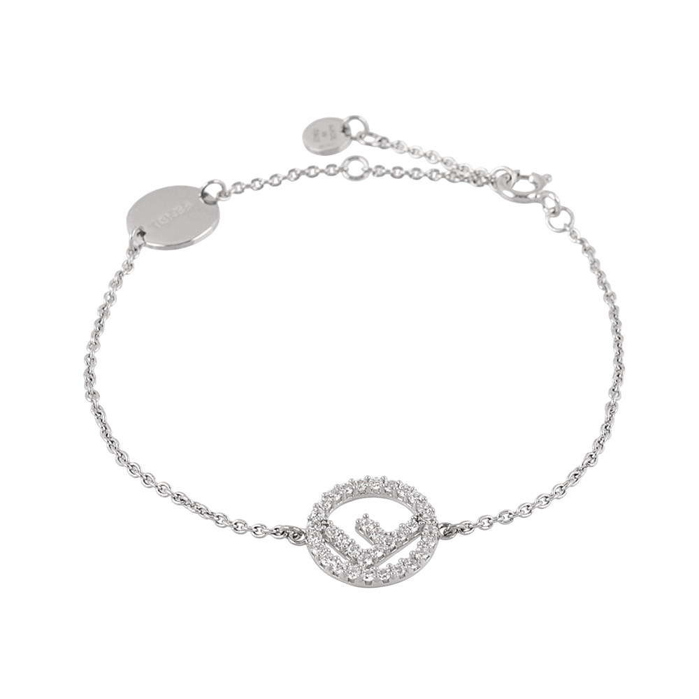 【FENDI】F Is Fendi 水鑽圓形標誌手鍊(銀色) 8AG7616DM F0GGH