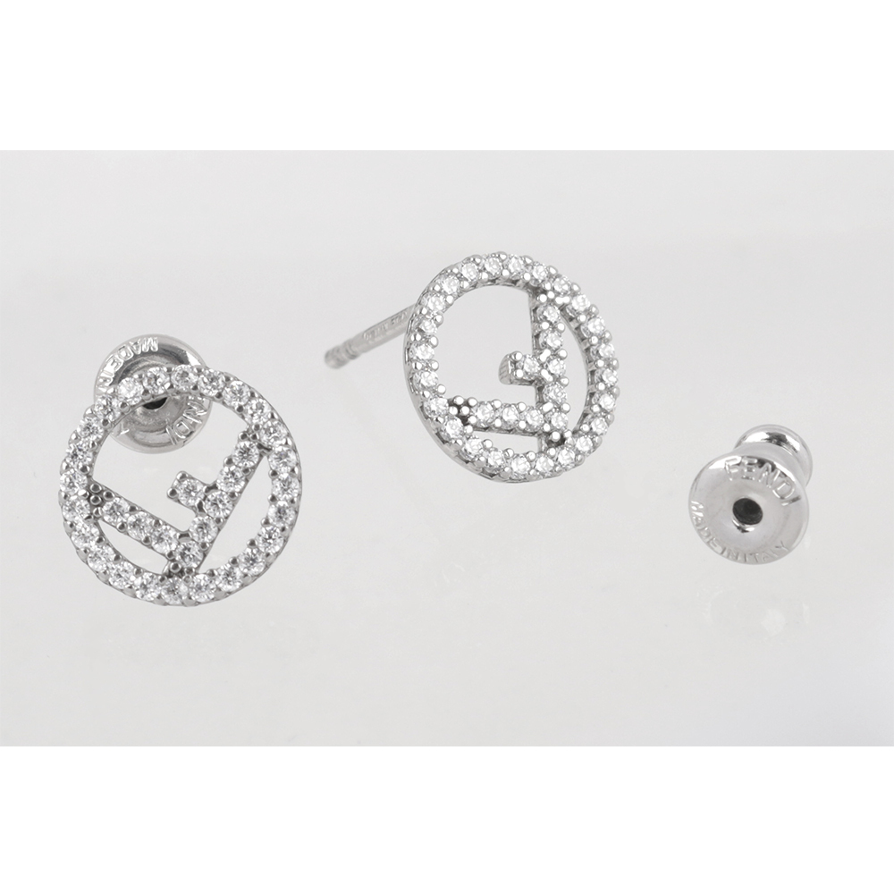 【FENDI】F Is Fendi 水鑽圓形標誌耳環(銀色) 8AG7386DM F0GGH
