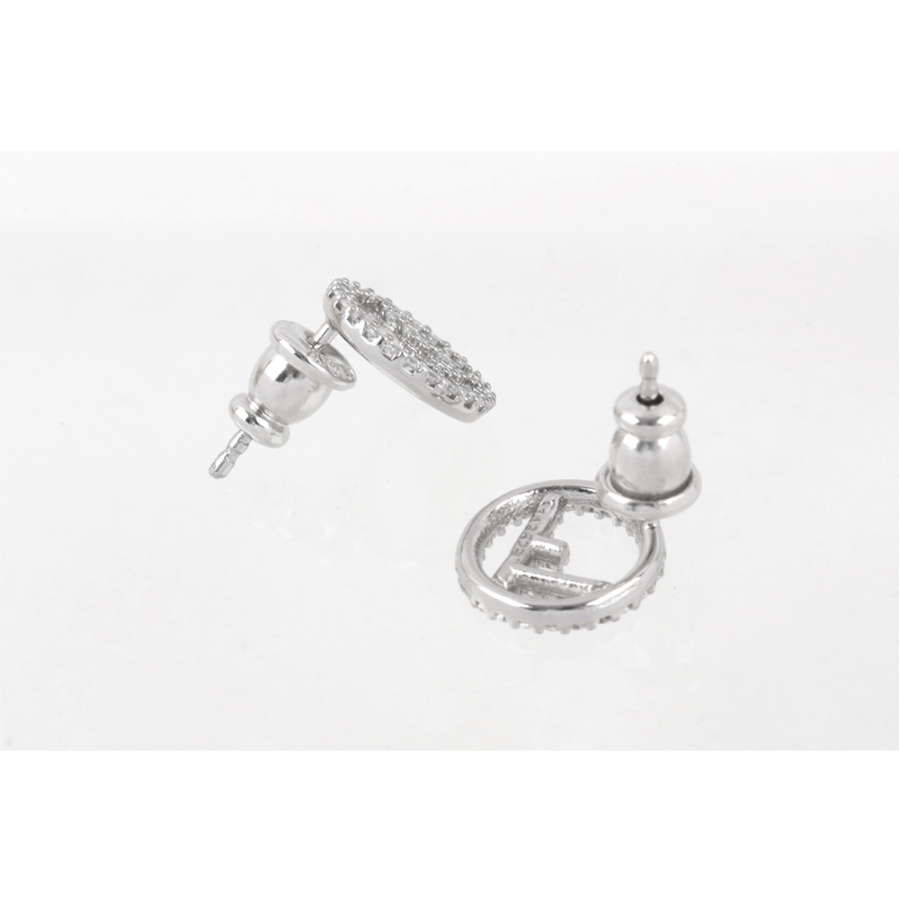【FENDI】F Is Fendi 水鑽圓形標誌耳環(銀色) 8AG7386DM F0GGH