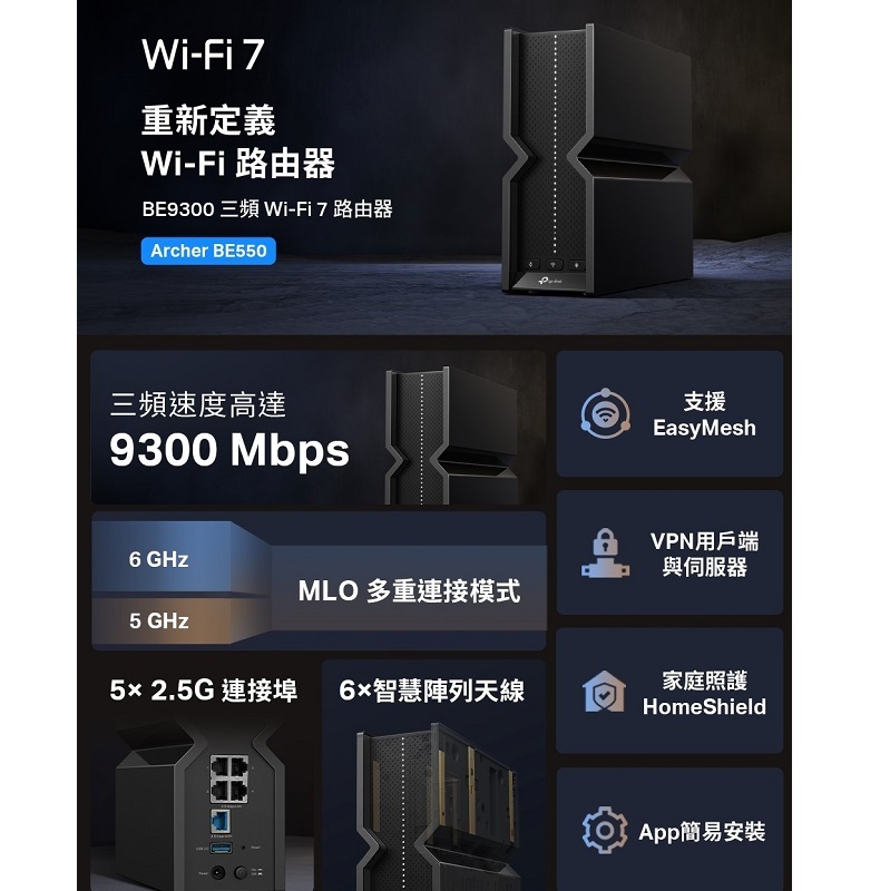 米特3C數位–TP-Link Archer BE550 BE9300 三頻 2.5Gigabit 無線網路路由器
