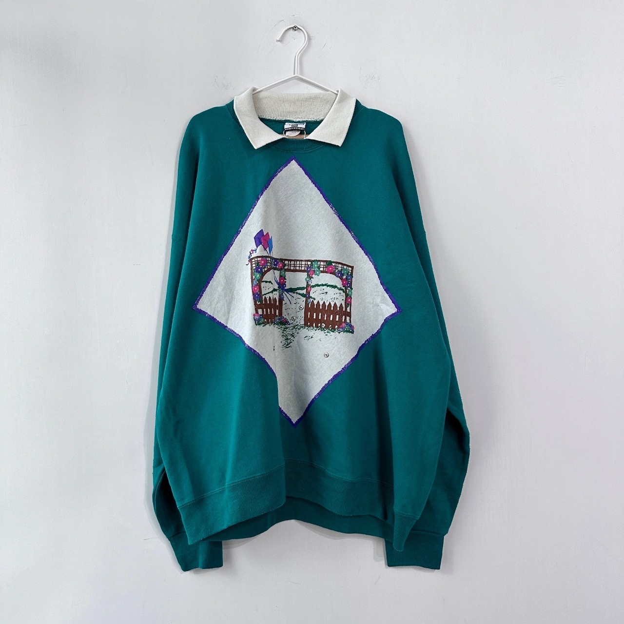 綠色花園放風箏古著衞衣