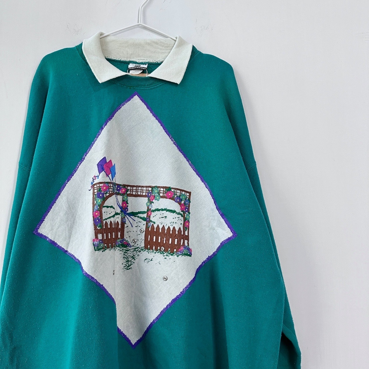 綠色花園放風箏古著衞衣