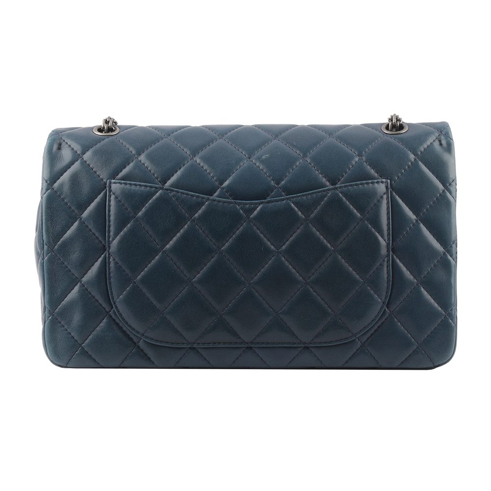 【CHANEL】小羊皮 雙蓋 2.55 JUMBO 32cm(藍紫色)