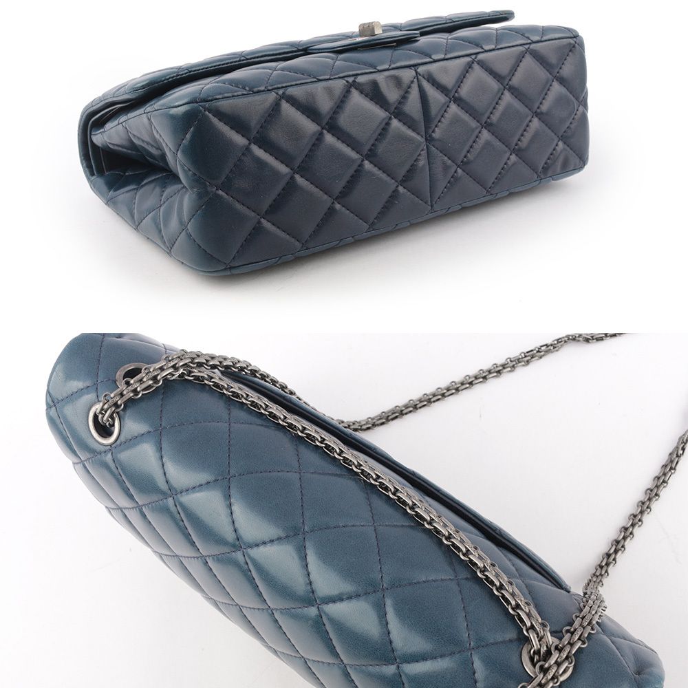 【CHANEL】小羊皮 雙蓋 2.55 JUMBO 32cm(藍紫色)