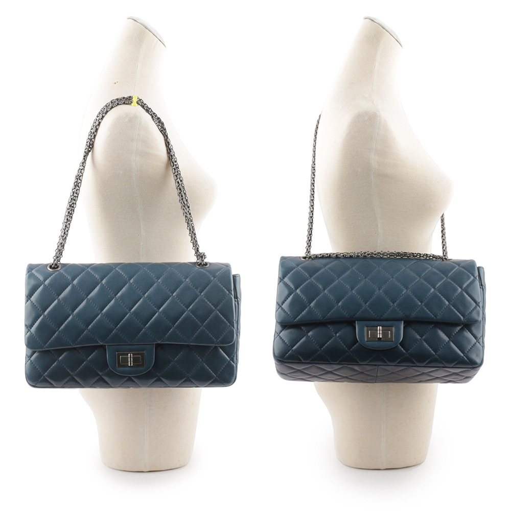 【CHANEL】小羊皮 雙蓋 2.55 JUMBO 32cm(藍紫色)