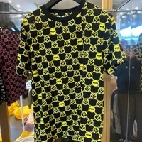 [S] MOSCHINO ALL OVER LOGO MILANO IN CHAIN PRINT T-SHIRT,BLACK/YELLOW, 222V5A190128135033 [FINAL SALE] (SM751)