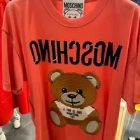 [S] MOSCHINO TEDDY BEAR LOGO EMBROIDERED COTTON T-SHIRT, PINK, DT070204401211 (SM754)
