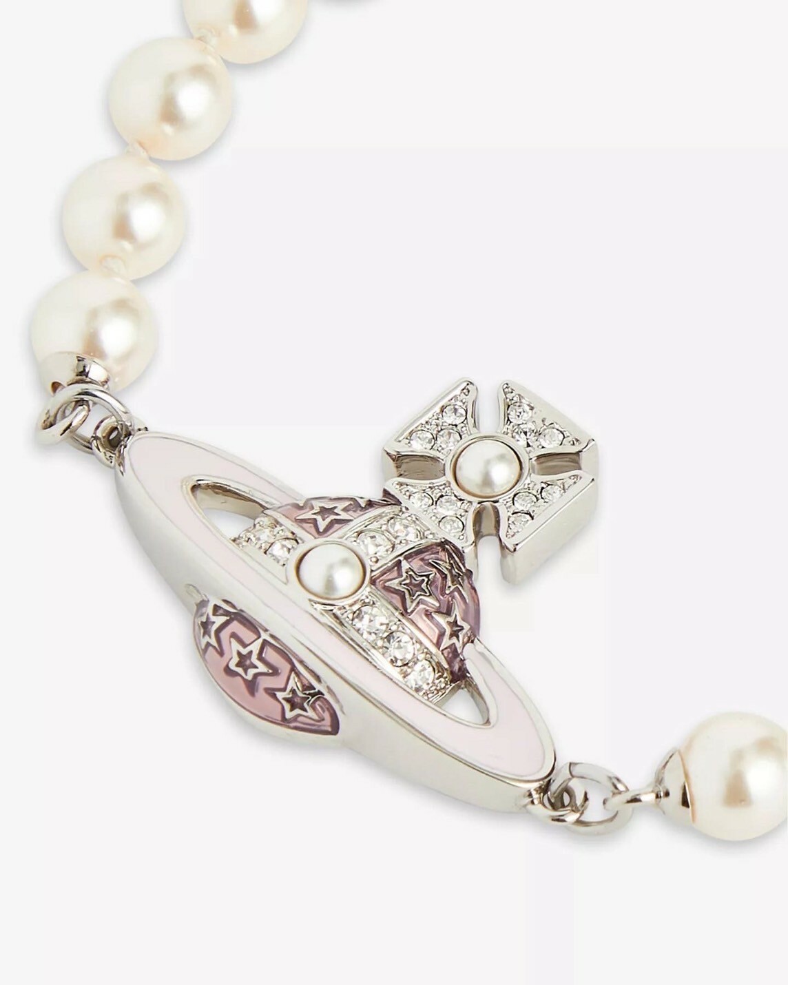 歐洲獨家發售款 Vivienne Westwood 玫瑰粉 土星Logo 星星浮雕珍珠手鏈 西太后