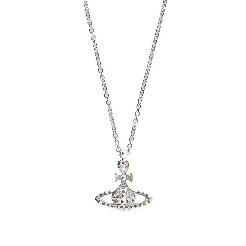 Vivienne Westwood 銀色鉚釘 浮雕土星Logo項鍊 西太后