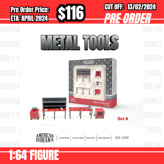 PO-$116 * American Diorama * 1:64 Figure-Metal Tools – Set A [OD29/01]