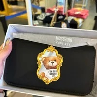 [S] MOSCHINO BEAR IN MIRROR PRINT LARGE WALLET,BLACK, 667112575798 (SM763)