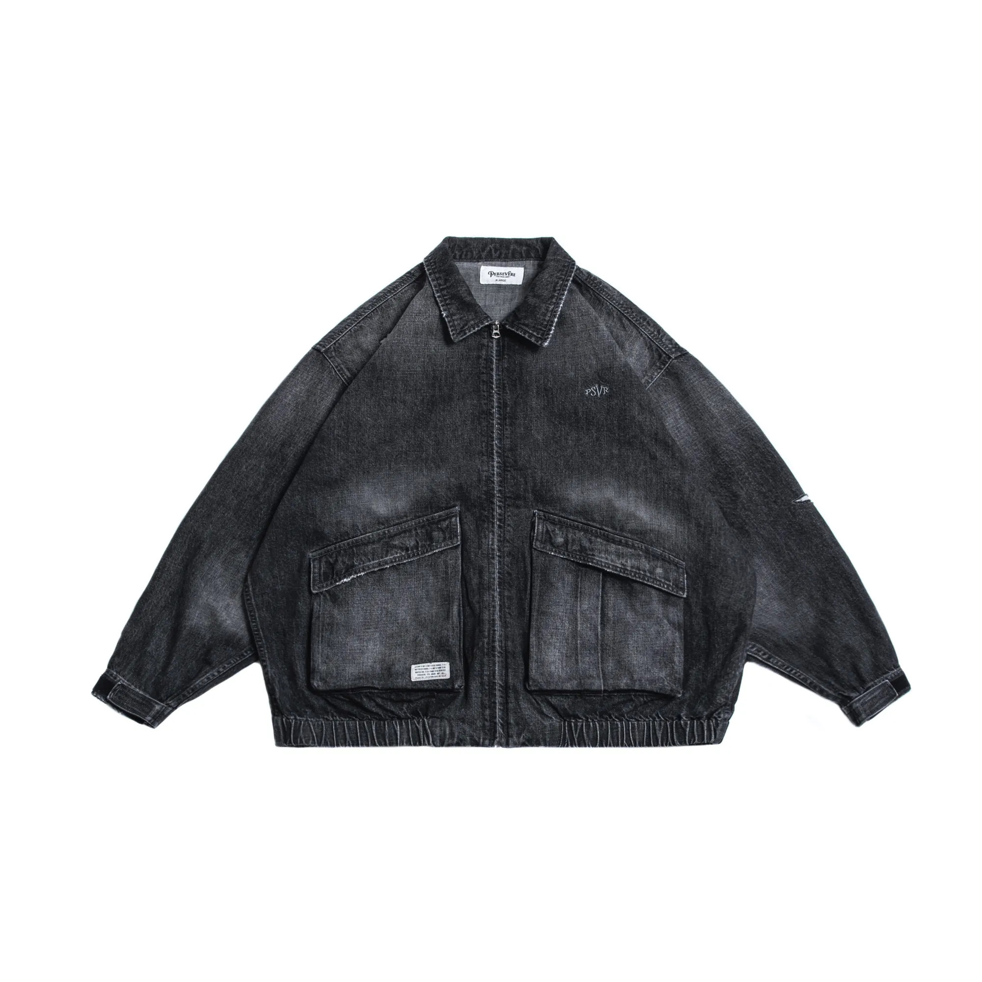 PERSEVERE DISTRESSED DENIM HARRINGTON JACKET (LIMITED EDITION) - WASHED BLACK