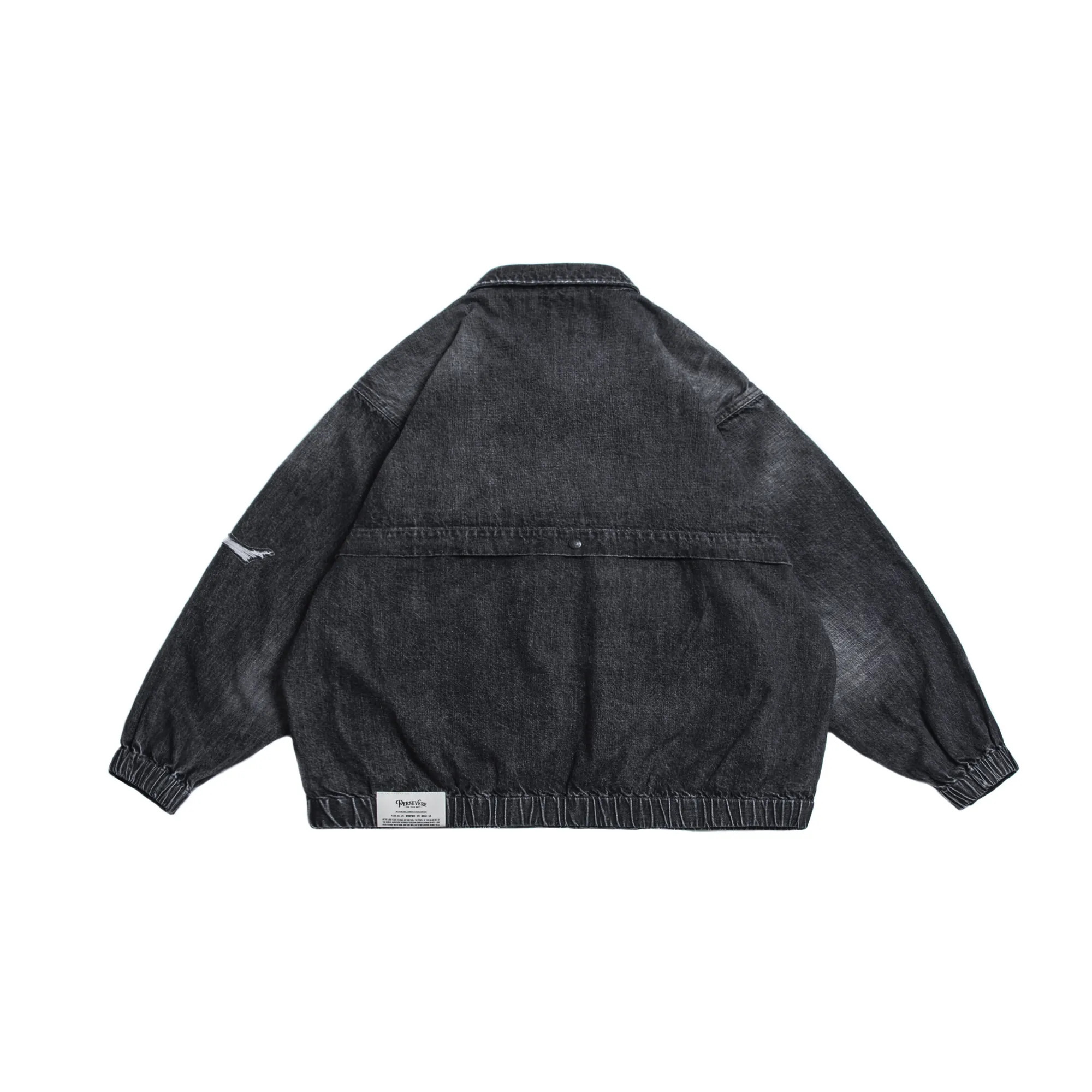 PERSEVERE DISTRESSED DENIM HARRINGTON JACKET (LIMITED EDITION) - WASHED BLACK