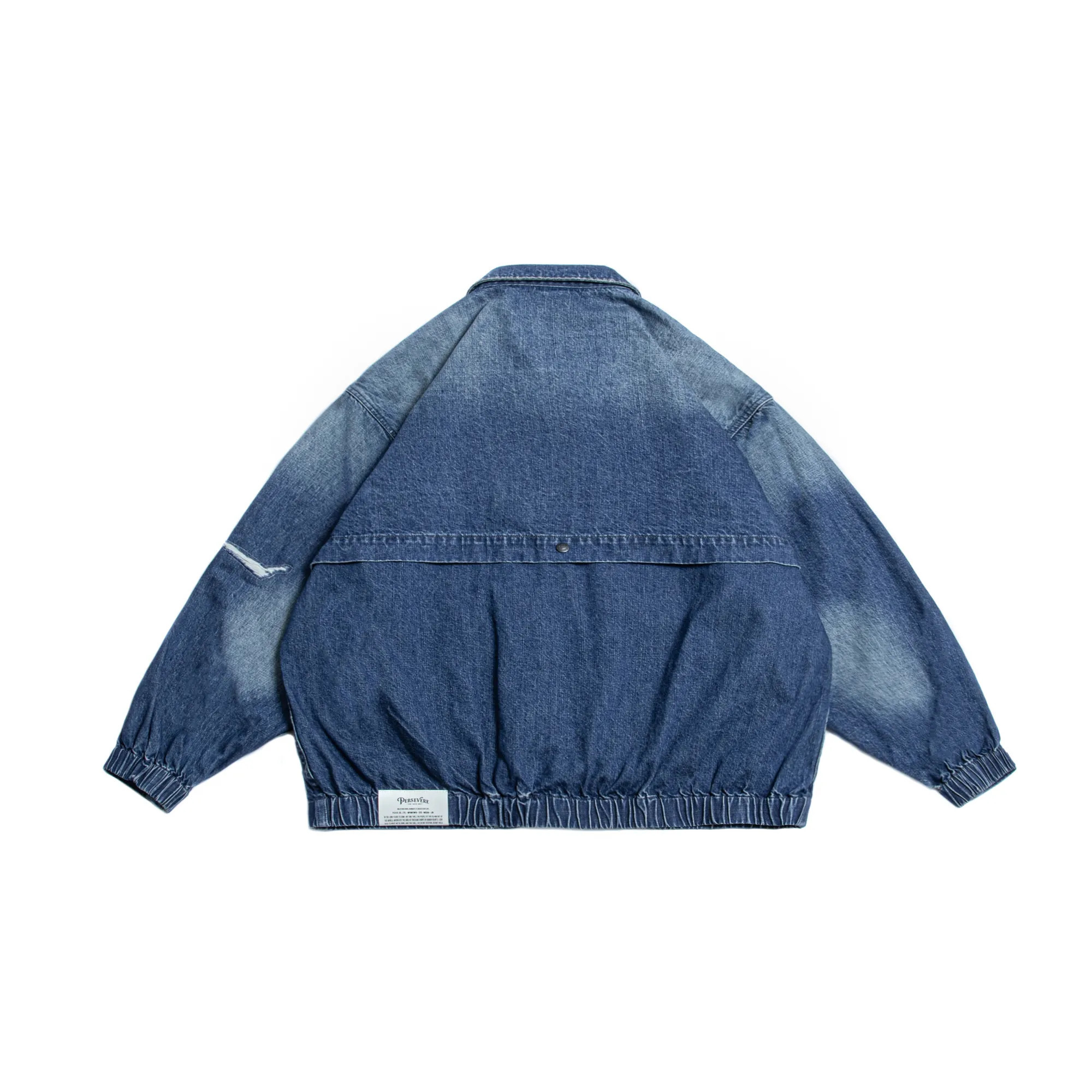 PERSEVERE DISTRESSED DENIM HARRINGTON JACKET (LIMITED EDITION) - WASHED BLUE