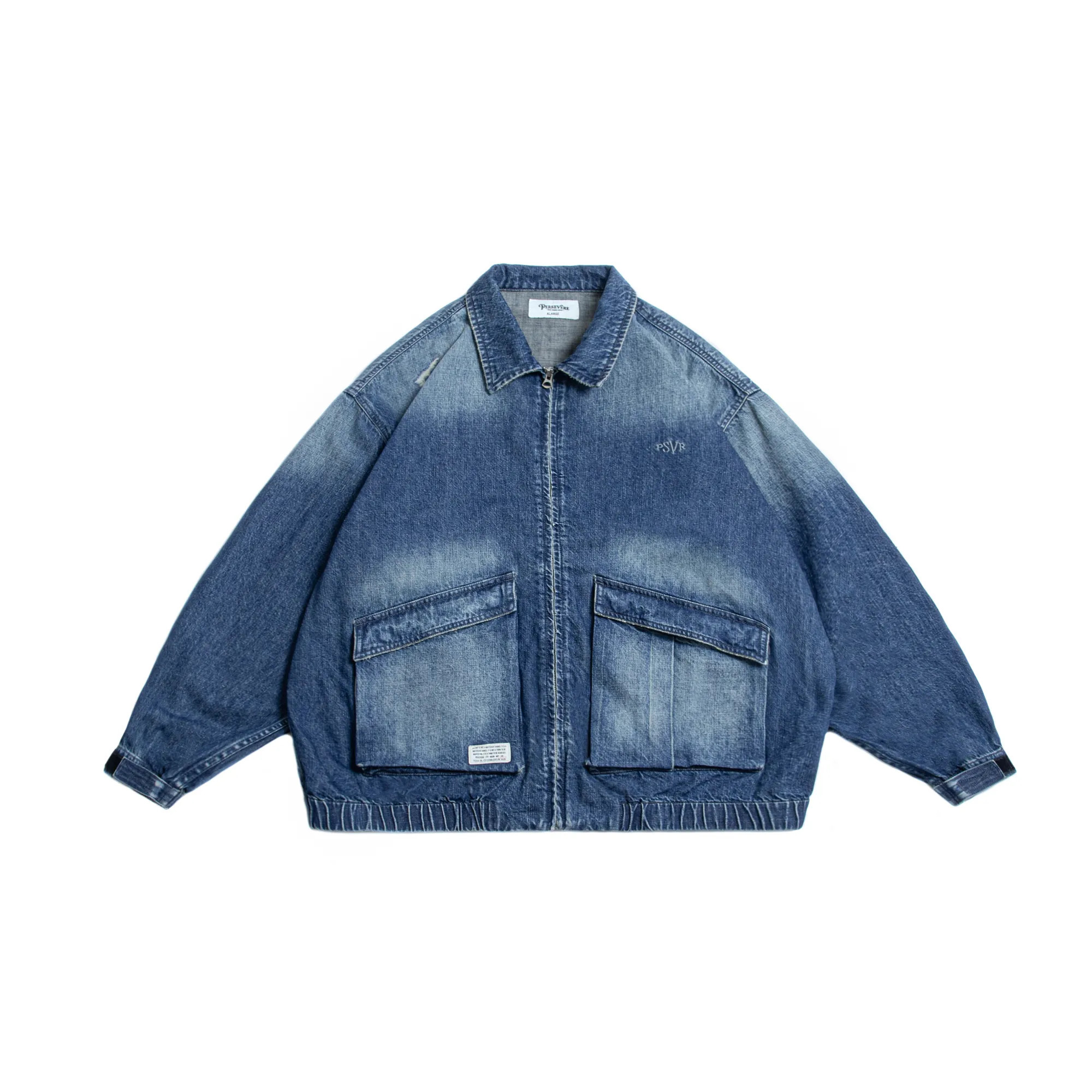 PERSEVERE DISTRESSED DENIM HARRINGTON JACKET (LIMITED EDITION) - WASHED BLUE