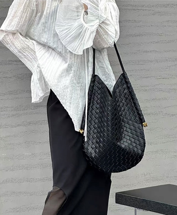 牛皮編織 水滴型肩背包(金/銀/黑/白灰棕/咖啡)