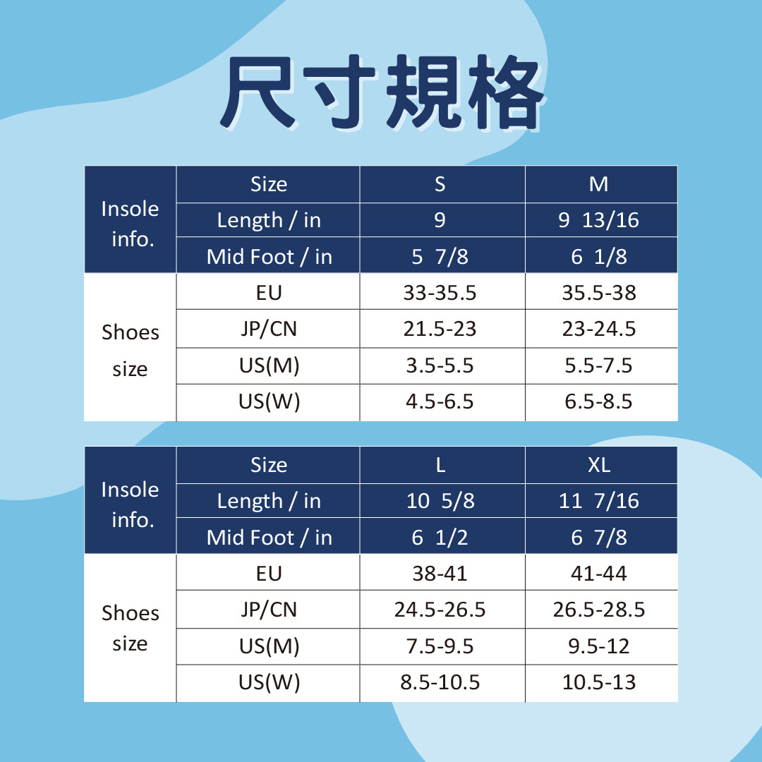 緩衝抗震鞋墊尺寸規格圖