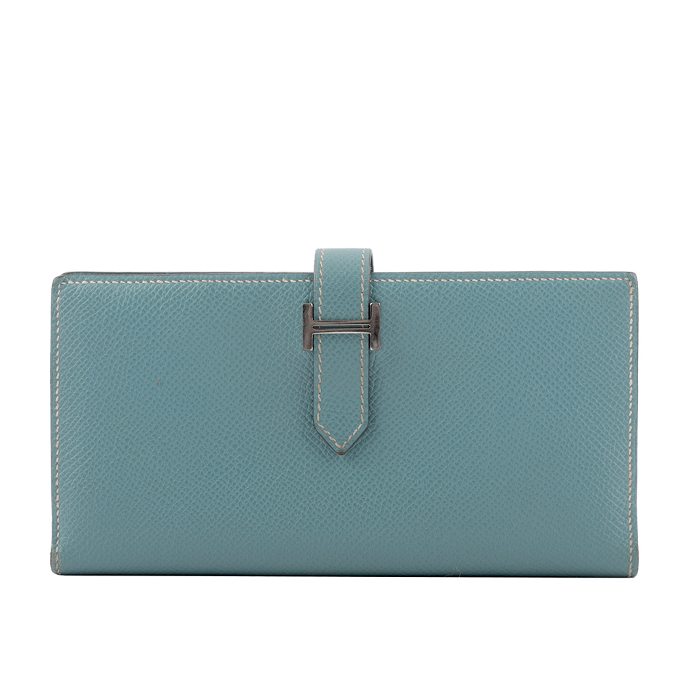 【Hermès】jean H logo 山羊皮二折長夾(blue)