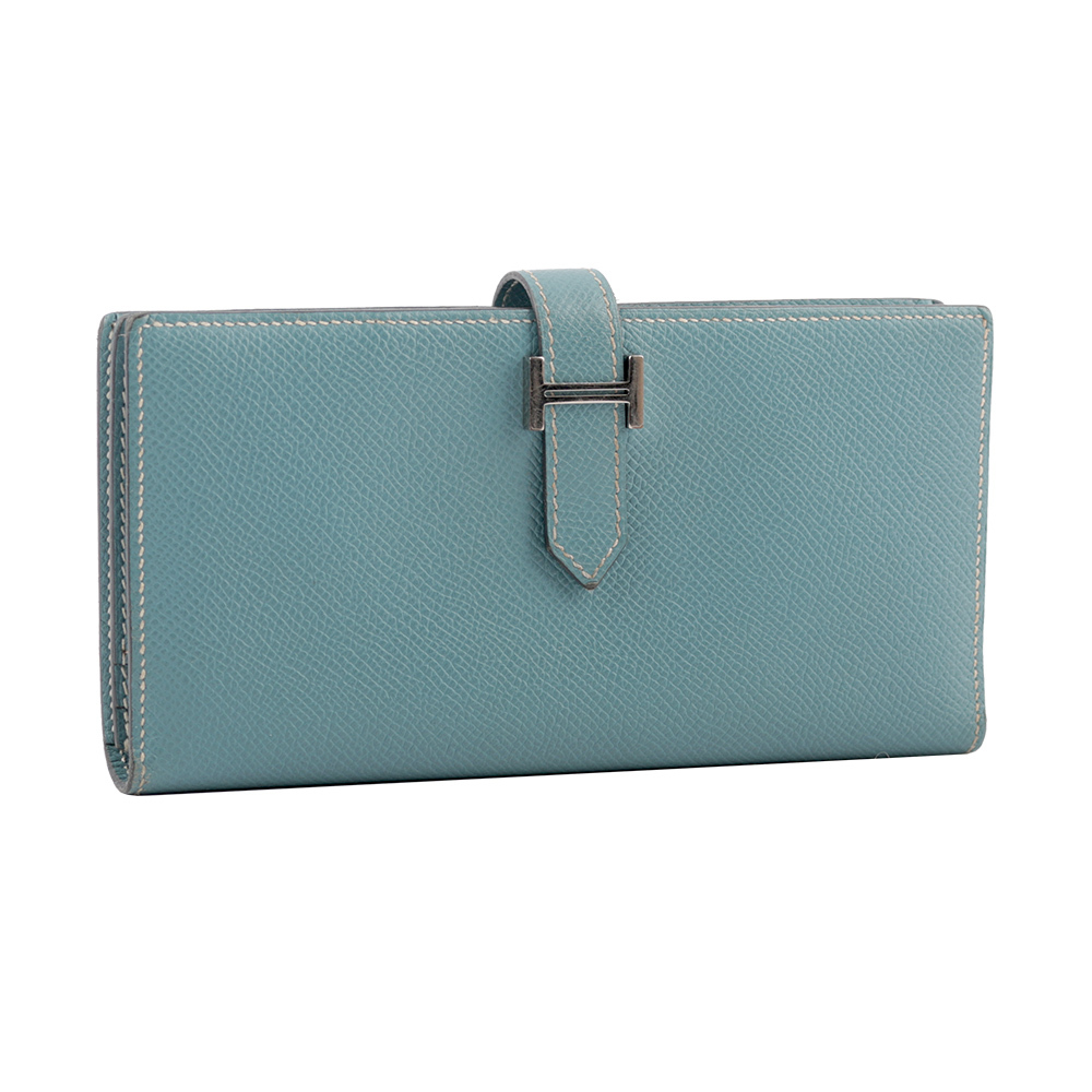 【Hermès】jean H logo 山羊皮二折長夾(blue)