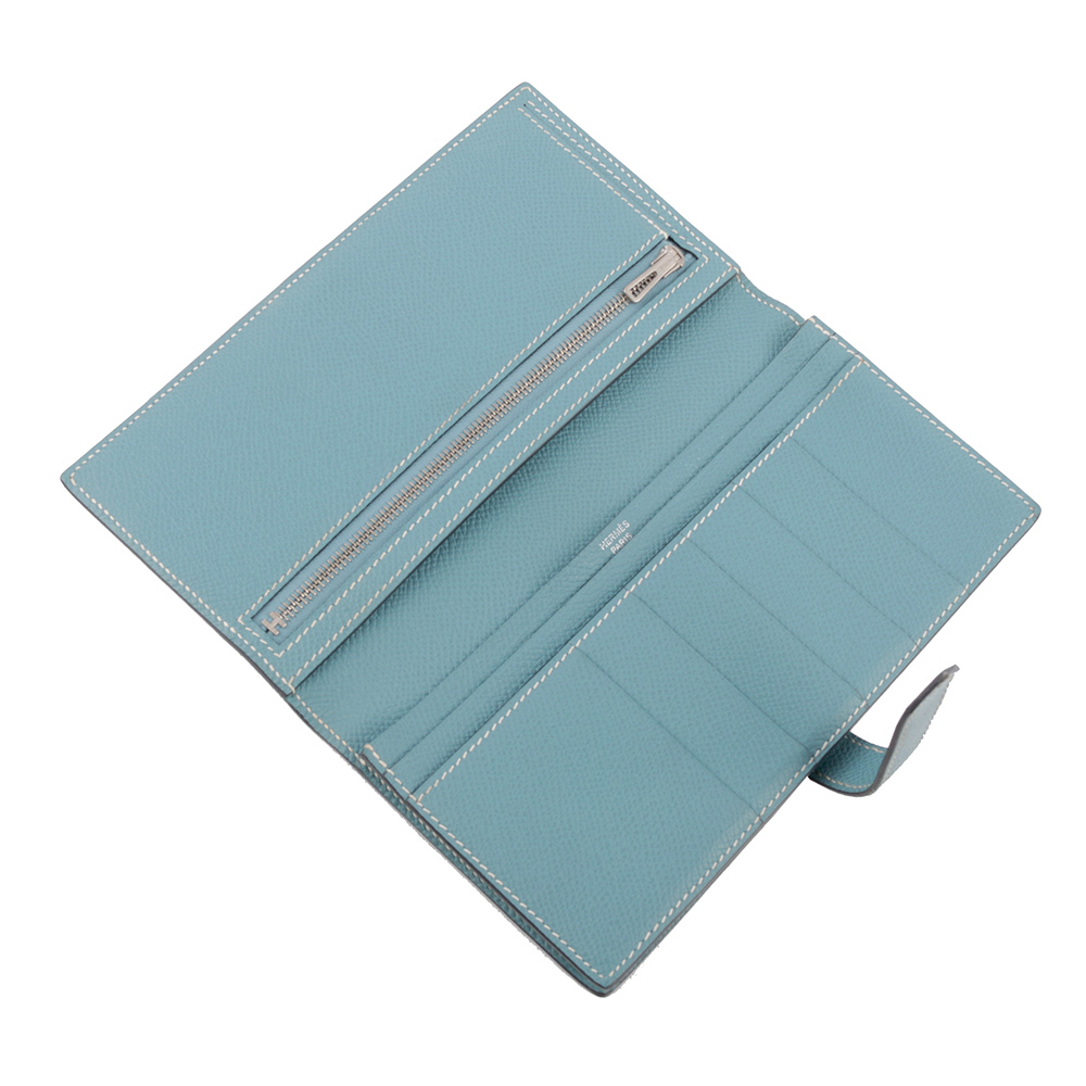 【HERMES】jean H logo 山羊皮二折長夾(blue)