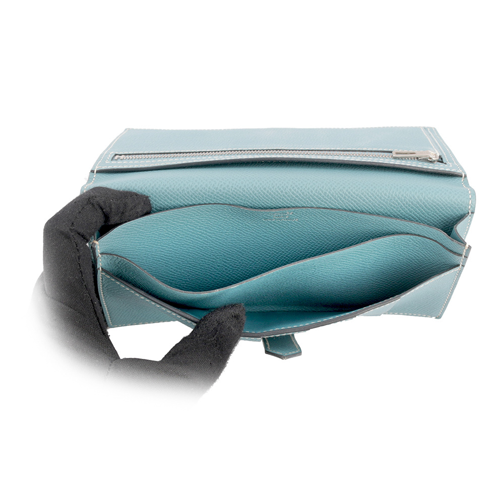 【HERMES】jean H logo 山羊皮二折長夾(blue)